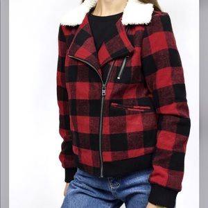 Aeropostale Plaid Short Jacket With Sherpa Collar